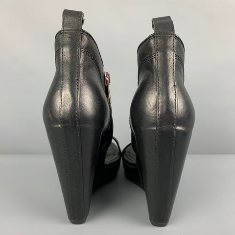 RICK OWENS Talla 10 Botas de cuña con punta abierta de cuero negro