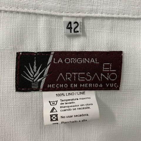 GUAYABERAS Size L White Light Blue Embroidery Linen Long Sleeve Shirt