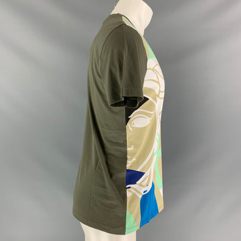VERSACE COLLECTION Size M Olive Multicolour Graphic Cotton Short Sleeve Shirt