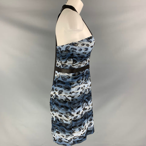 BURBERRY PRORSUM Spring 2011 Size 6 Blue Black Silk Camouflage Leather Knee-Length Dress