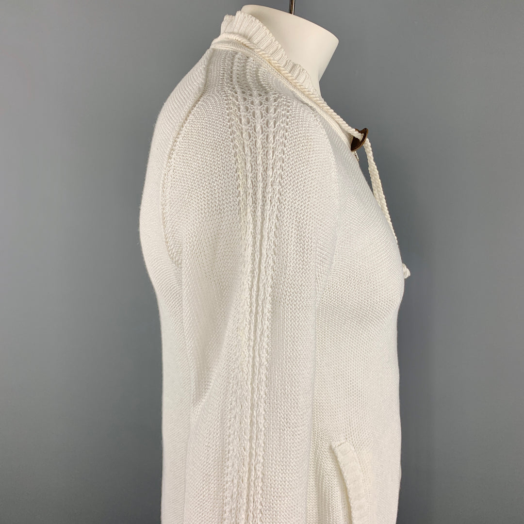 ICEBERG Size L White Knitted Linen / Cotton Drawstring Zip Up Jacket