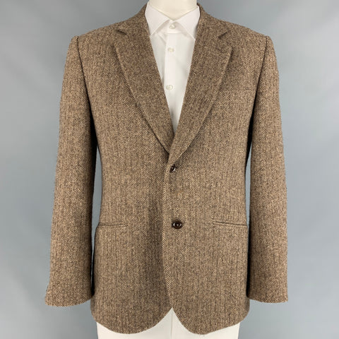 ARMAND BASI Size 44 Brown & Beige Herringbone Polyester Blend Sport Coat