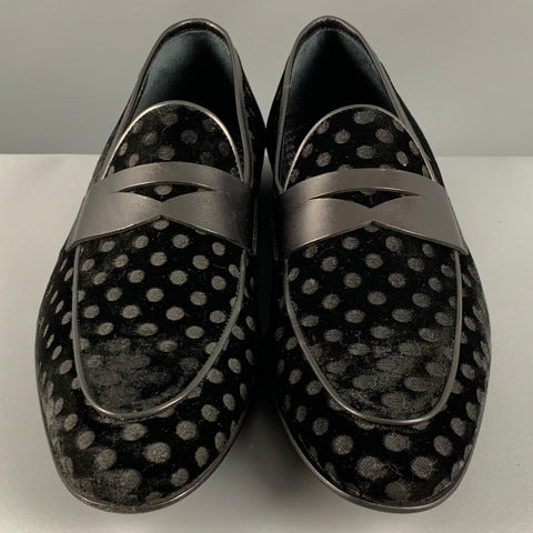 MAGNANNI Size 9 Black Polka Dot Velvet Slip On Loafers