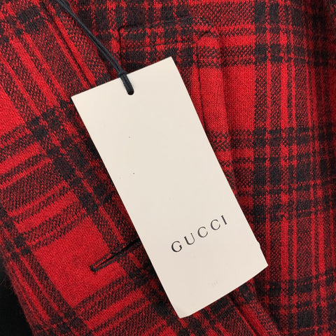 GUCCI FW 16 Size 40 Red Black Plaid Wool Blend Notch Lapel Coat