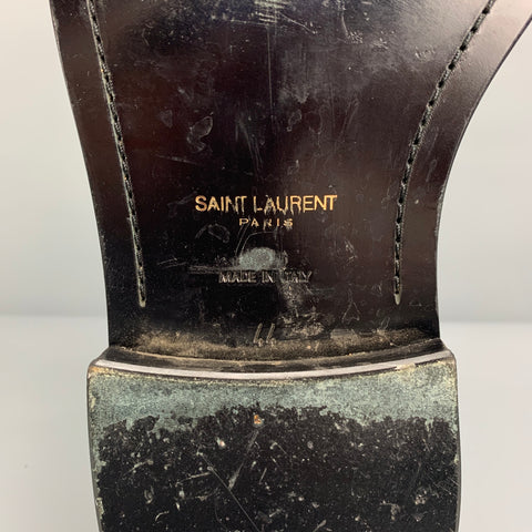 SAINT LAURENT Size 11 Silver Metallic Leather Lace Up Shoes