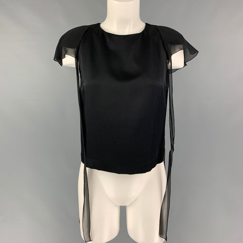 CHANEL 94305 03A Talla 4 Top de vestir con botones traseros de seda negra