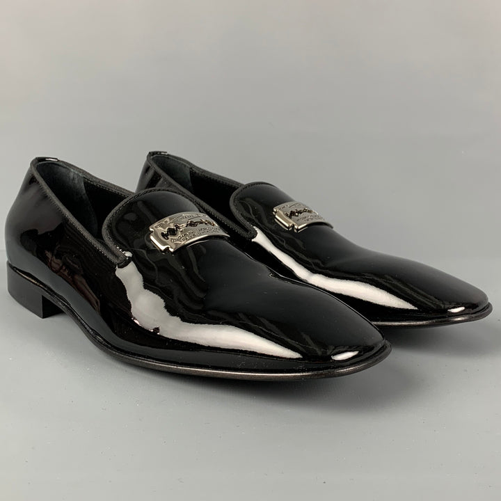 JOHN RICHMOND Size 9.5 Black Leather Slip On Razor Belt Loafers