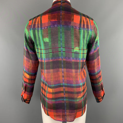 RALPH LAUREN Taille S Chemise à col tartan en lin à carreaux multicolore