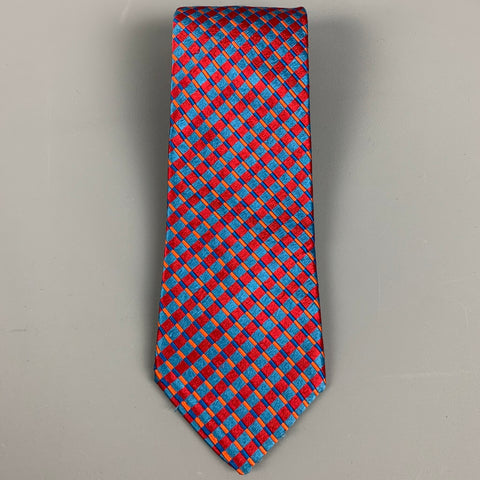 ERMENEGILDO ZEGNA Red Blue Rhombus Silk Satin Tie