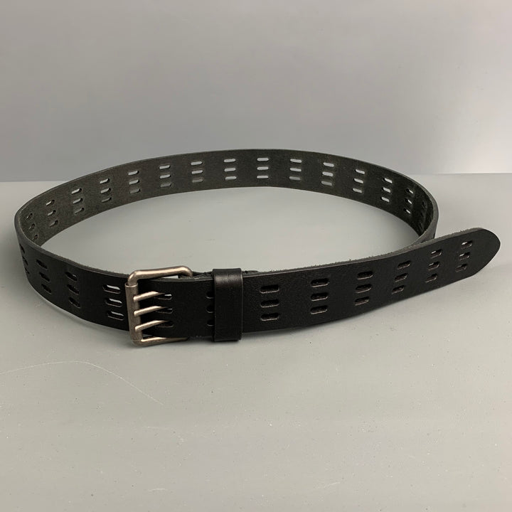 SAINT LAURENT Size 36 Black Perforated Leather Belt