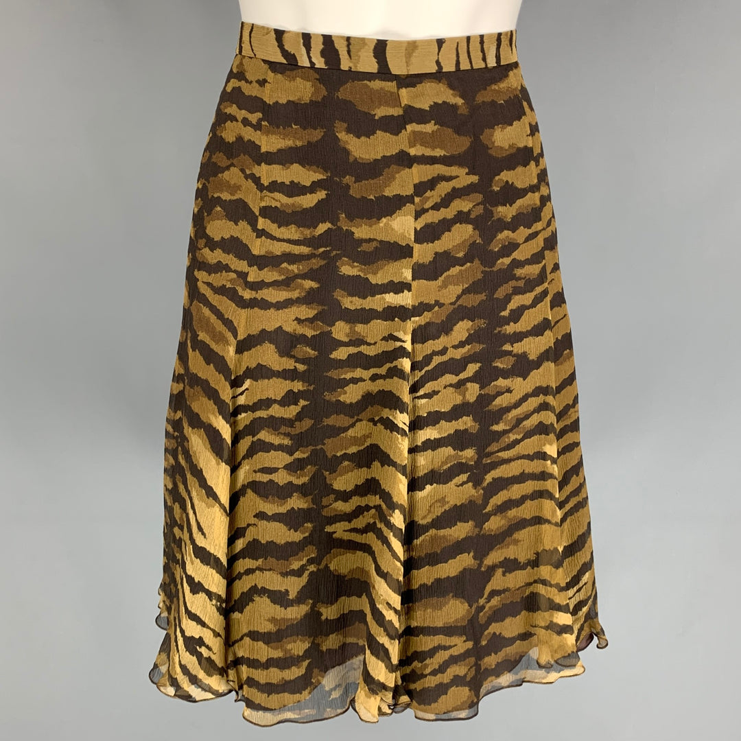 CHEAP and CHIC by MOSCHINO Size 10 Brown & Tan Animal Print Silk Below Knee Skirt