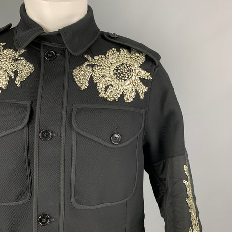 ALEXANDER MCQUEEN SS 17 Size 38 Black Silver Floral Military Regalia Coat