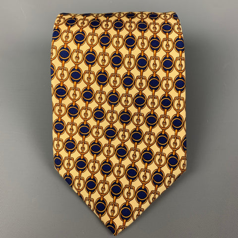 METROPOLITANVIEW Yellow Navy Equestrian Silk Tie