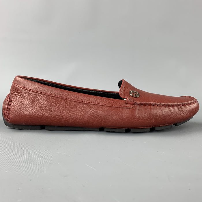 GUCCI Size 8 Brick Leather Pebble Grain Driver Loafers