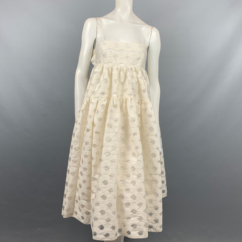 CECILIE BAHNSEN AW 19 Taille 4 Robe midi en coton / polyester blanc cassé Sofie Floral-Jacquard Dévoré
