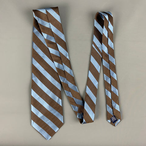 CALVIN KLEIN Brown Blue Stripe Silk Tie