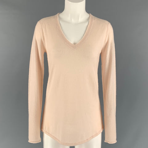 Jersey de cachemir liso con cuello en V, color rosa polvo, talla S ATM