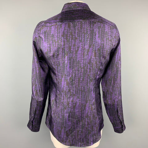 VERSACE Size L Purple & Black Print Silk Button Up Long Sleeve Shirt