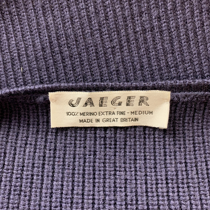 JAEGER Size M Navy Ribbed Merino Wool Buttoned Cardigan