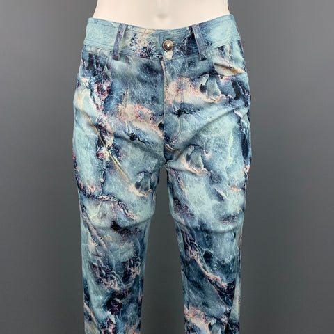 MSGM Size 6 Blue Cotton Marbled Skinny Jeans