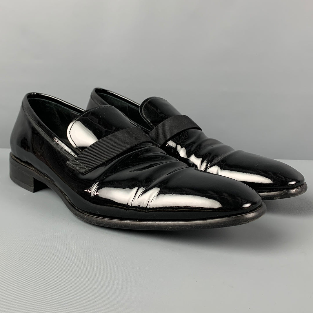 SALVATORE FERRAGAMO Size 12 Black Patent Leather Tuxedo Loafers