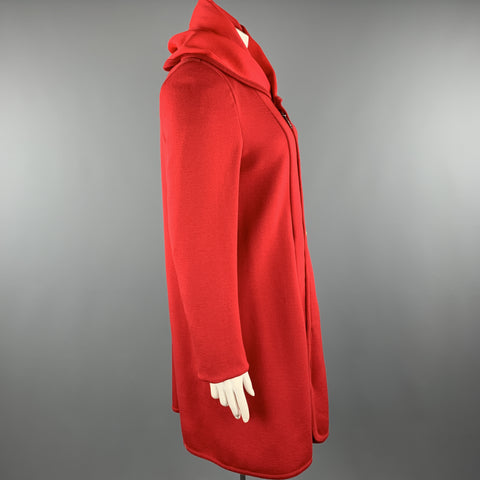 GIORGIO ARMANI Taille 12 Manteau rouge à col rond et bouton zippé