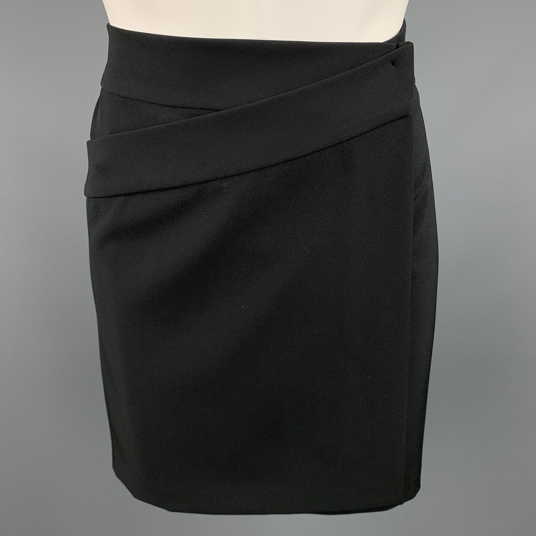 JIL SANDER Size 4 Black Twill Polyester A-Line Wrap Skirt