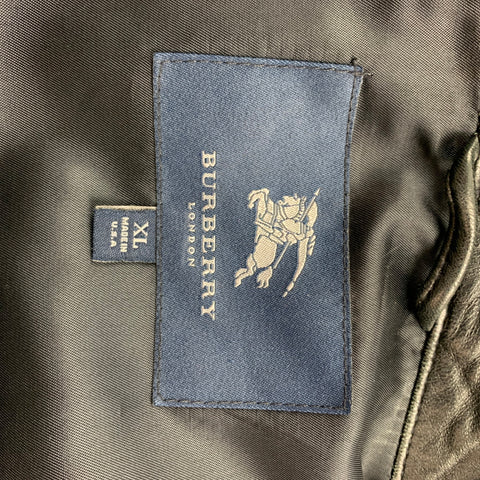 BURBERRY LONDON Size XL Black Leather Zip Up Jacket
