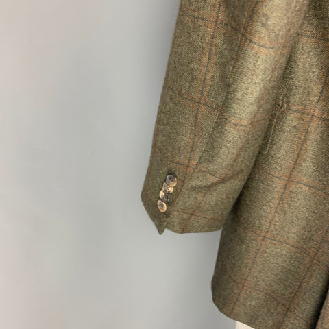 ERMENEGILDO ZEGNA Size 42 Olive Brown Plaid Cashmere Sport Coat