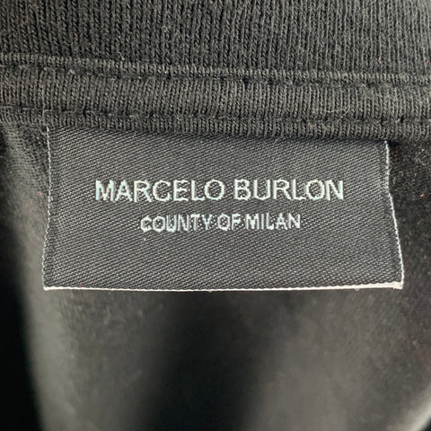 MARCELO BURLON Size M Black Blue Cotton Short Sleeve T-shirt