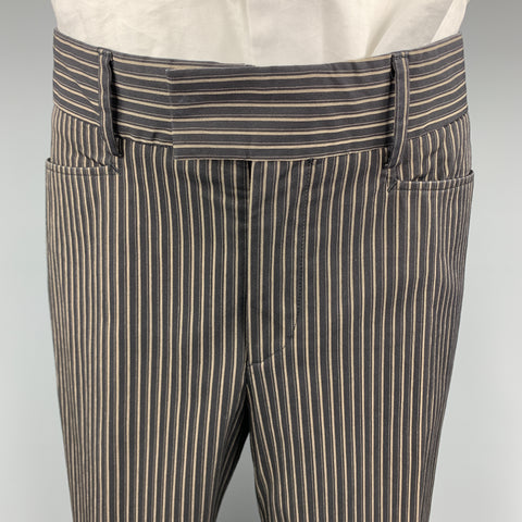 JUST CAVALLI Size 38 Brown Stripe Cotton Blend Notch Lapel 32 28 Suit