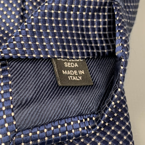 ERMENEGILDO ZEGNA Navy & White Dot Print Silk Tie