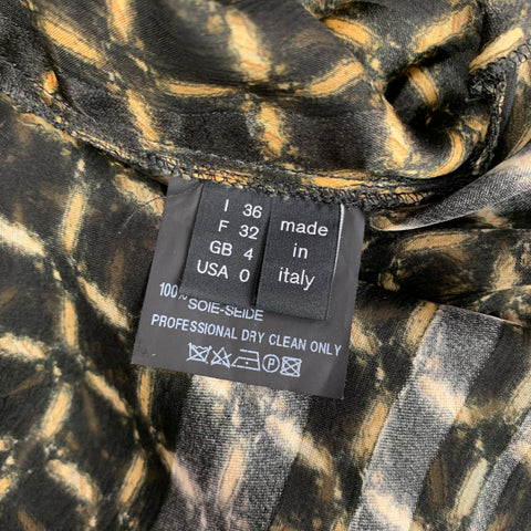 DEREK LAM Size 0 Black & Gold Windowpane Silk Draped V-neck Blouse