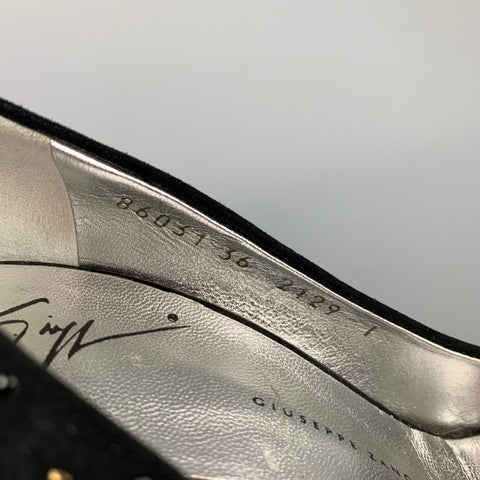 GIUSEPPE ZANOTTI Talla 6 Zapatos de tacón de ante con cristales en negro y plateado