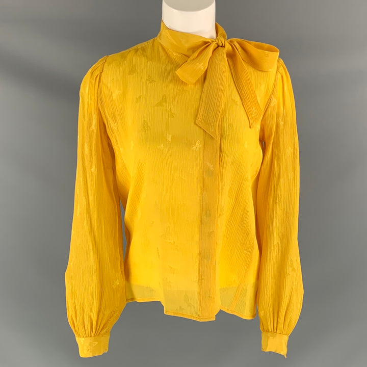 UNGARO Size 6 Yellow Ribbed Long Sleeve Blouse