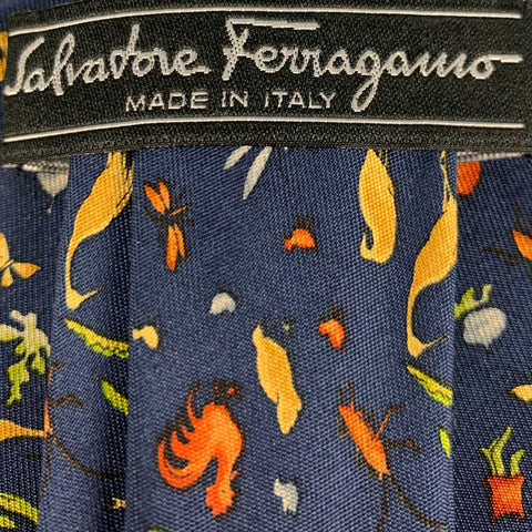 SALVATORE FERRAGAMO Navy Orange Animals Silk Tie