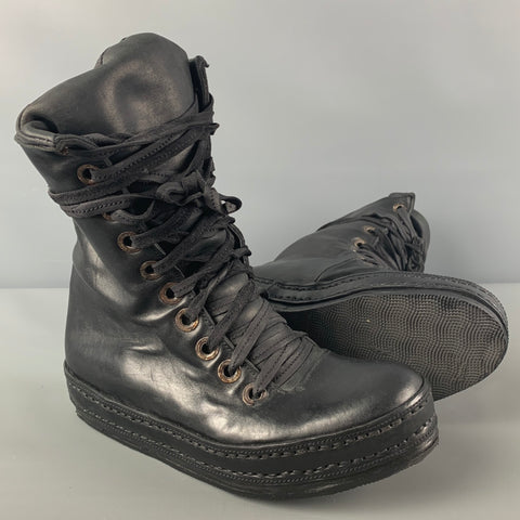 JAMES KEARNS Talla 10 Botas con cordones de piel de caballo de cuero negro