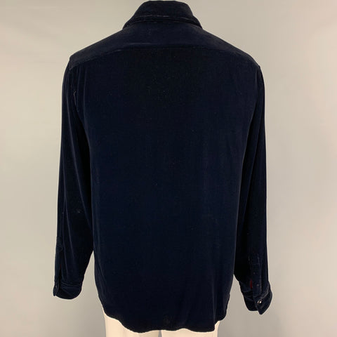 GIORGIO ARMANI Size L Navy Velvet Button Up Long Sleeve Shirt