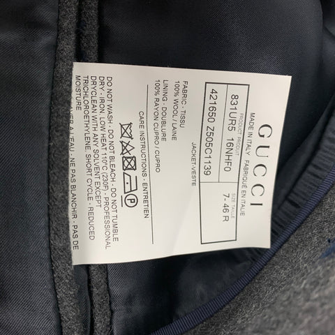 GUCCI Size 36 Regular Charcoal Navy Royal Bee Embroidery Wool Sport Coat