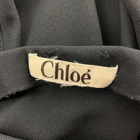 CHLOE Taille M Robe en crêpe et daim noir avec anneaux en métal