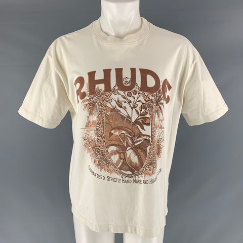 RHUDE T-shirt à manches courtes en coton marron crème taille S