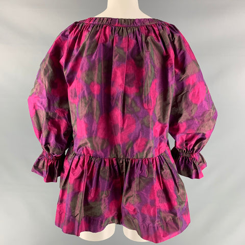 MARC JACOBS Size 12 Purple Pink Silk Print Flared Blouse