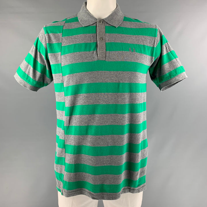 FRED PERRY x COMME des GARCONS SHIRT Size L Green Grey Stripe Cotton Buttoned Polo