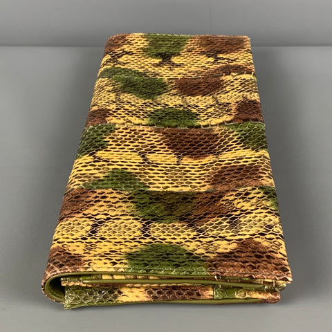 LEU LOCATI Green Beige Snake Skin Clutch Handbag