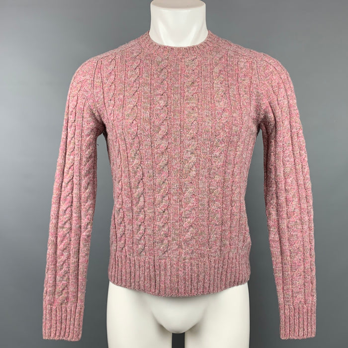 PRADA Size XS Rose Grey Cable Knit Wool / Cashmere Crew-Neck Sweater