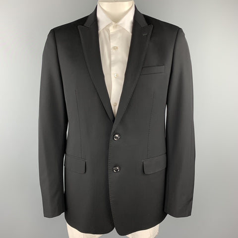 ELIE TAHARI Size 42 Regular Black Wool Peak Lapel Sport Coat