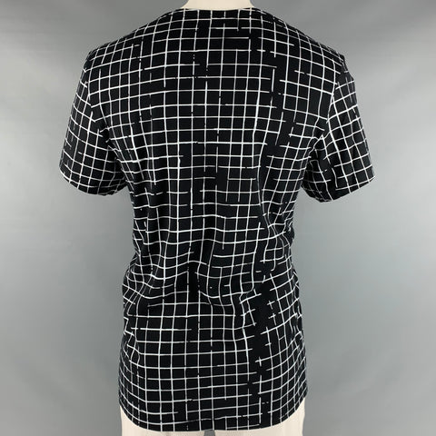 HAIDER ACKERMANN Size L Black White Window Pane Cotton Crew Neck T-shirt