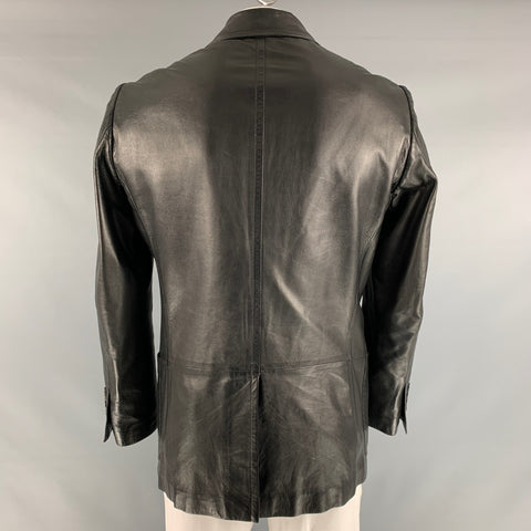 GUCCI Size 42 Black Leather Single breasted Jacket