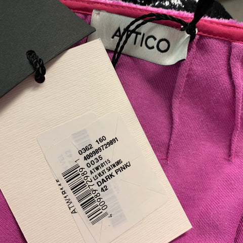 ATTICO Size 6 Pink Black Polyester Velvet Wrap Dress