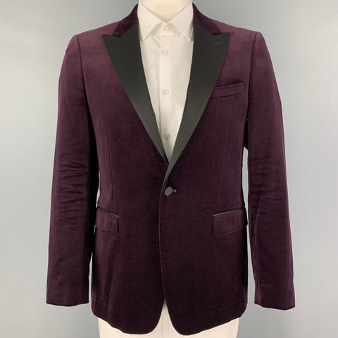 THEORY Size 42 Burgundy Black Velvet Cotton Sport Coat